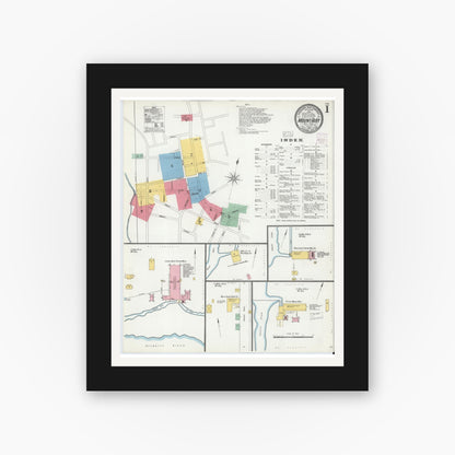 Old map wall art mockup — black gallery frame with white mat — Sanborn Fire Insurance Map from Mount Airy, Surry County, North Carolina (1905) - Complete Map Set