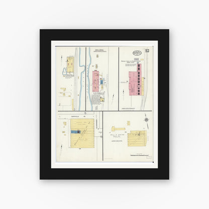 Old map wall art mockup — black gallery frame with white mat — Sanborn Fire Insurance Map from Batavia, Kane County, Illinois (1916), Sheet #0012