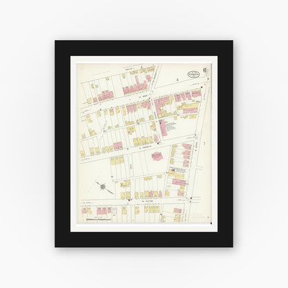 Old map wall art mockup — black gallery frame with white mat — Sanborn Fire Insurance Map from Ephrata, Lancaster County, Pennsylvania (1912), Sheet #0006