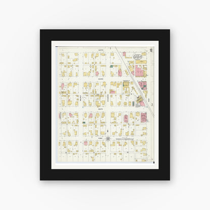 Old map wall art mockup — black gallery frame with white mat — Sanborn Fire Insurance Map from Arcanum, Darke County, Ohio (1901), Sheet #0002
