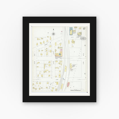 Old map wall art mockup — black gallery frame with white mat — Sanborn Fire Insurance Map from Faribault, Rice County, Minnesota (1909), Sheet #0017