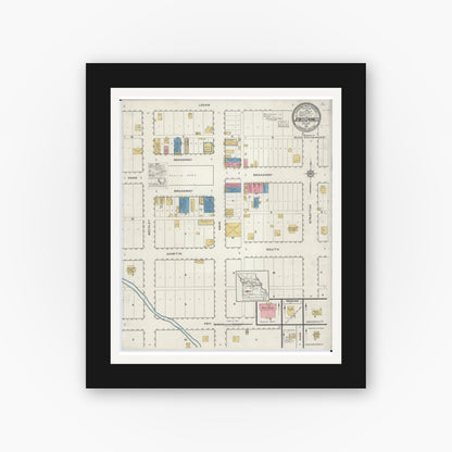 Old map wall art mockup — black gallery frame with white mat — Sanborn Fire Insurance Map from Jerico Springs, Cedar County, Missouri (1917), Sheet #0001