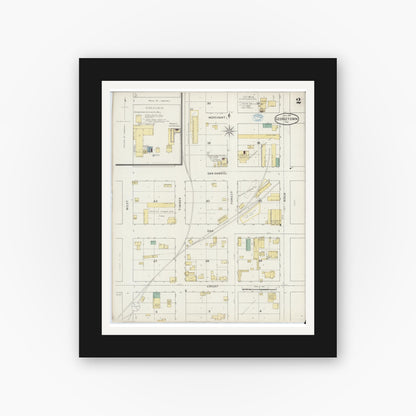 Old map wall art mockup — black gallery frame with white mat — Sanborn Fire Insurance Map from Georgetown, Williamson County, Texas (1894), Sheet #0002