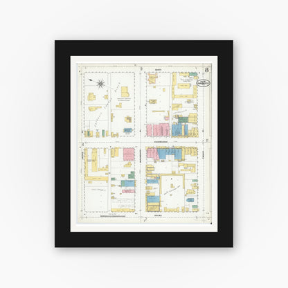 Old map wall art mockup — black gallery frame with white mat — Sanborn Fire Insurance Map from San Angelo, Tom Green County, Texas (1904), Sheet #0008