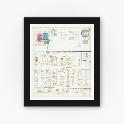 Old map wall art mockup — black gallery frame with white mat — Sanborn Fire Insurance Map from Staples, Todd County, Minnesota (1899) - Complete Map Set