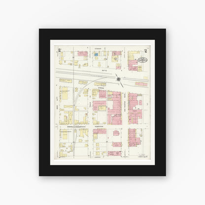 Old map wall art mockup — black gallery frame with white mat — Sanborn Fire Insurance Map from San Benito, Cameron County, Texas (1925), Sheet #0002