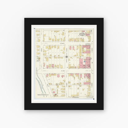 Old map wall art mockup — black gallery frame with white mat — Sanborn Fire Insurance Map from Eaton, Preble County, Ohio (1911), Sheet #0007