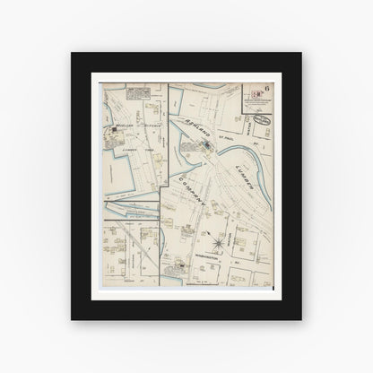 Old map wall art mockup — black gallery frame with white mat — Sanborn Fire Insurance Map from Ashland, Ashland County, Wisconsin (1884), Sheet #0006