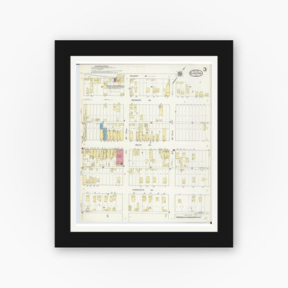 Old map wall art mockup — black gallery frame with white mat — Sanborn Fire Insurance Map from Gladstone, Delta County, Michigan (1913), Sheet #0003