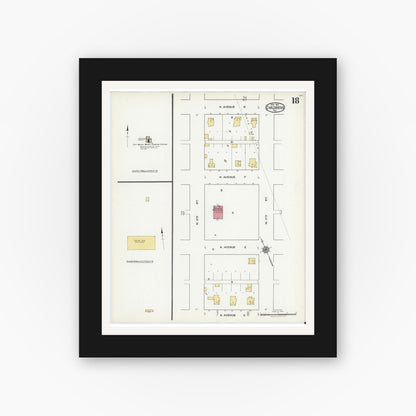Old map wall art mockup — black gallery frame with white mat — Sanborn Fire Insurance Map from Childress, Childress County, Texas (1921), Sheet #0018