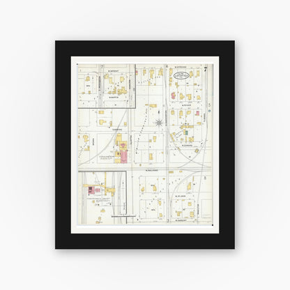 Old map wall art mockup — black gallery frame with white mat — Sanborn Fire Insurance Map from Litchfield, Montgomery County, Illinois (1905), Sheet #0007