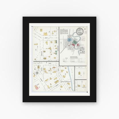 Old map wall art mockup — black gallery frame with white mat — Sanborn Fire Insurance Map from Chesaning, Saginaw County, Michigan (1900) - Complete Map Set