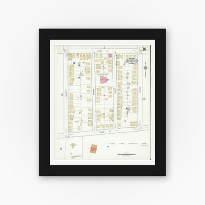 Old map wall art mockup — black gallery frame with white mat — Sanborn Fire Insurance Map from Johnson City, Broome County, New York (1918), Sheet #0016