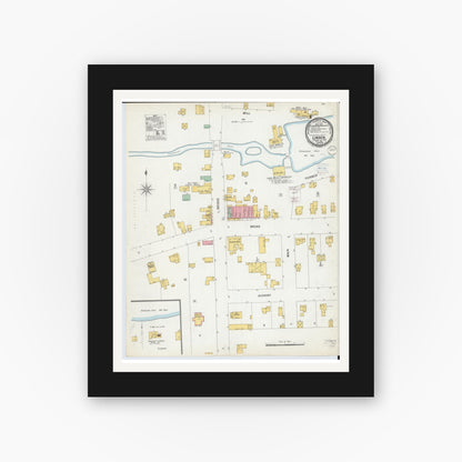 Old map wall art mockup — black gallery frame with white mat — Sanborn Fire Insurance Map from Linden, Genesee County, Michigan (1900), Sheet #0001