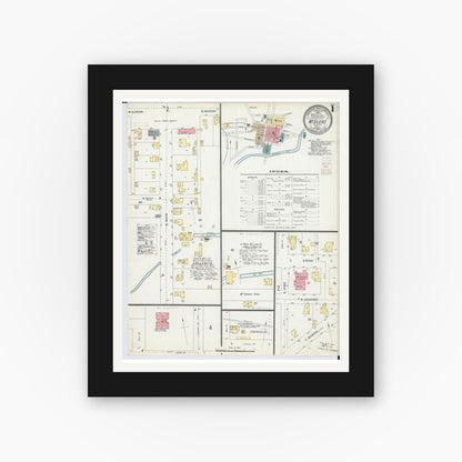 Old map wall art mockup — black gallery frame with white mat — Sanborn Fire Insurance Map from Mount Gilead, Morrow County, Ohio (1903) - Complete Map Set