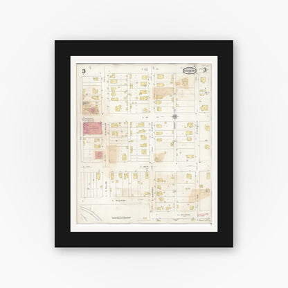 Old map wall art mockup — black gallery frame with white mat — Sanborn Fire Insurance Map from Stanberry, Gentry County, Missouri (1940), Sheet #0003