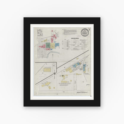 Old map wall art mockup — black gallery frame with white mat — Sanborn Fire Insurance Map from Granbury, Hood County, Texas (1910) - Complete Map Set