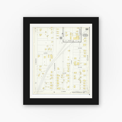 Old map wall art mockup — black gallery frame with white mat — Sanborn Fire Insurance Map from Sherman, Grayson County, Texas (1908), Sheet #0022