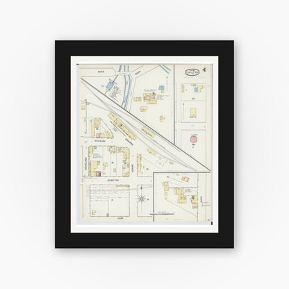 Old map wall art mockup — black gallery frame with white mat — Sanborn Fire Insurance Map from Chilton, Calumet County, Wisconsin (1892), Sheet #0004