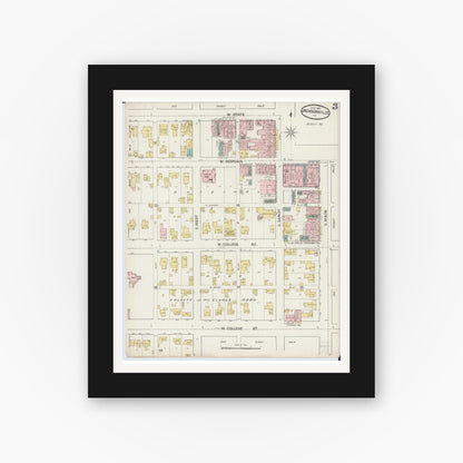 Old map wall art mockup — black gallery frame with white mat — Sanborn Fire Insurance Map from Jacksonville, Morgan County, Illinois (1887), Sheet #0003