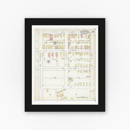 Old map wall art mockup — black gallery frame with white mat — Sanborn Fire Insurance Map from Lansingburg, Rensselaer County, New York (1892), Sheet #0006