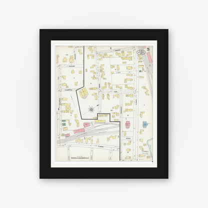 Old map wall art mockup — black gallery frame with white mat — Sanborn Fire Insurance Map from Ayer, Middlesex County, Massachusetts (1902), Sheet #0005