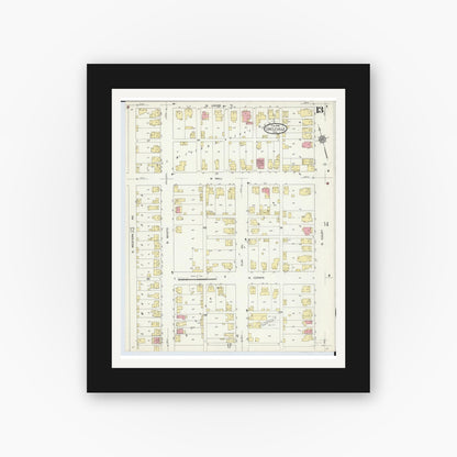 Old map wall art mockup — black gallery frame with white mat — Sanborn Fire Insurance Map from Circleville, Pickaway County, Ohio (1914), Sheet #0013