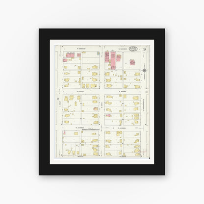Old map wall art mockup — black gallery frame with white mat — Sanborn Fire Insurance Map from Tipton, Tipton County, Indiana (1915), Sheet #0009