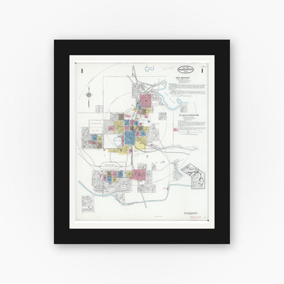 Old map wall art mockup — black gallery frame with white mat — Sanborn Fire Insurance Map from Iron Mountain, Dickinson County, Michigan (1930), Sheet #0001