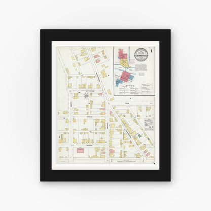 Old map wall art mockup — black gallery frame with white mat — Sanborn Fire Insurance Map from Mifflintown, Juniata County, Pennsylvania (1904), Sheet #0001