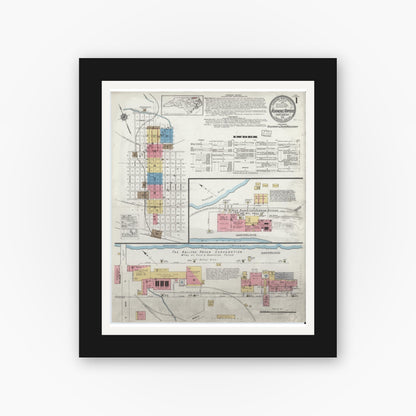 Old map wall art mockup — black gallery frame with white mat — Sanborn Fire Insurance Map from Roanoke Rapids, Halifax County, North Carolina (1919) - Complete Map Set