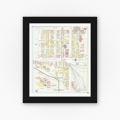 Old map wall art mockup — black gallery frame with white mat — Sanborn Fire Insurance Map from Portsmouth, Scioto County, Ohio (1911), Sheet #0010