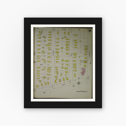Old map wall art mockup — black gallery frame with white mat — Sanborn Fire Insurance Map from Jackson, Jackson County, Michigan (1907), Sheet #0040
