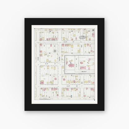 Old map wall art mockup — black gallery frame with white mat — Sanborn Fire Insurance Map from Alton, Madison County, Illinois (1892), Sheet #0009