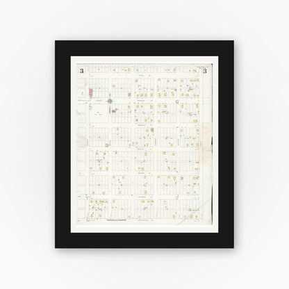 Old map wall art mockup — black gallery frame with white mat — Sanborn Fire Insurance Map from Newcastle, Young County, Texas (1933), Sheet #0003