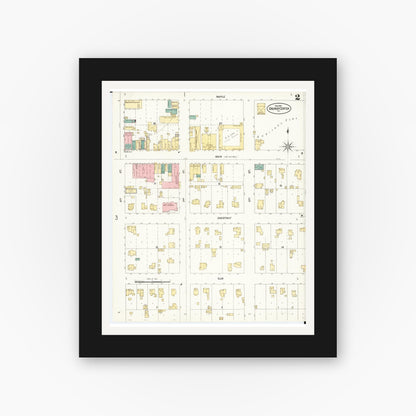 Old map wall art mockup — black gallery frame with white mat — Sanborn Fire Insurance Map from Grundy Center, Grundy County, Iowa (1902), Sheet #0002