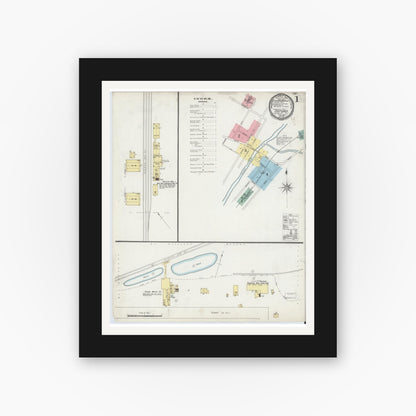 Old map wall art mockup — black gallery frame with white mat — Sanborn Fire Insurance Map from Oxford, Chenango County, New York (1897) - Complete Map Set
