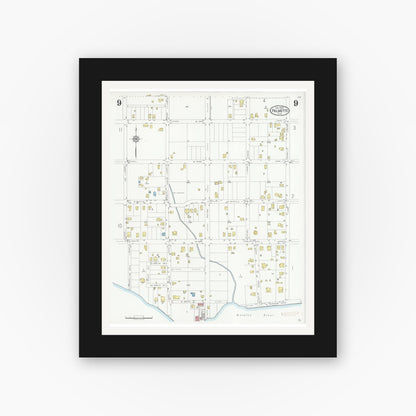 Old map wall art mockup — black gallery frame with white mat — Sanborn Fire Insurance Map from Palmetto, Manatee County, Florida (1930), Sheet #0009