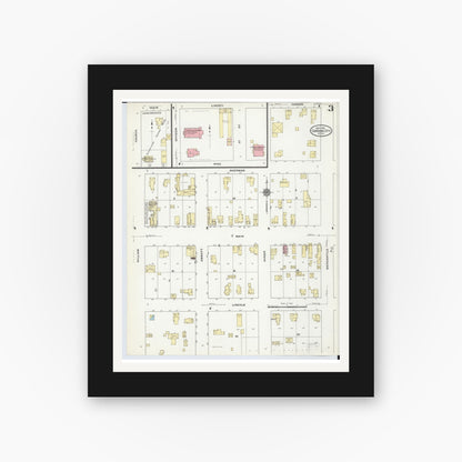 Old map wall art mockup — black gallery frame with white mat — Sanborn Fire Insurance Map from Carson City, Montcalm County, Michigan (1910), Sheet #0003