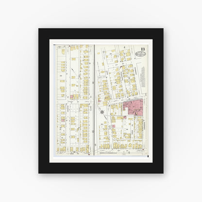 Old map wall art mockup — black gallery frame with white mat — Sanborn Fire Insurance Map from Wellsville, Columbiana County, Ohio (1915), Sheet #0013