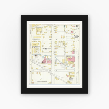 Old map wall art mockup — black gallery frame with white mat — Sanborn Fire Insurance Map from Indiana, Indiana County, Pennsylvania (1910), Sheet #0011