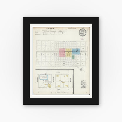 Old map wall art mockup — black gallery frame with white mat — Sanborn Fire Insurance Map from Ennis, Ellis County, Texas (1890), Sheet #0001