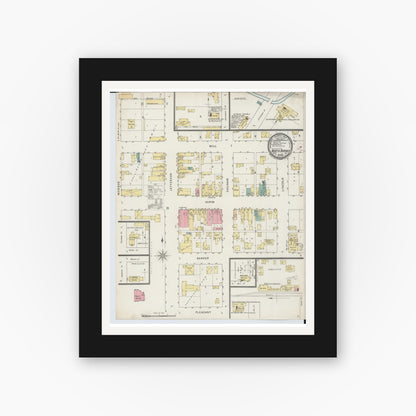 Old map wall art mockup — black gallery frame with white mat — Sanborn Fire Insurance Map from North Branch, Lapeer County, Michigan (1895), Sheet #0001