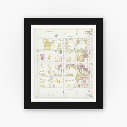 Old map wall art mockup — black gallery frame with white mat — Sanborn Fire Insurance Map from Galion, Crawford County, Ohio (1897), Sheet #0005