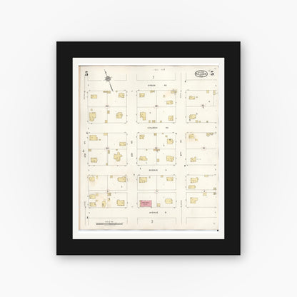 Old map wall art mockup — black gallery frame with white mat — Sanborn Fire Insurance Map from Killeen, Bell County, Texas (1937), Sheet #0005