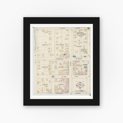 Old map wall art mockup — black gallery frame with white mat — Sanborn Fire Insurance Map from Ann Arbor, Washtenaw County, Michigan (1888), Sheet #0002