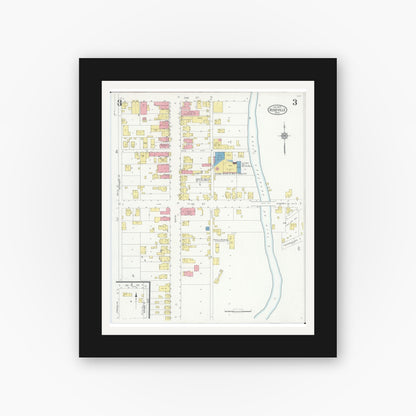 Old map wall art mockup — black gallery frame with white mat — Sanborn Fire Insurance Map from Roseville, Perry And Muskingum Counties, Ohio (1930), Sheet #0003