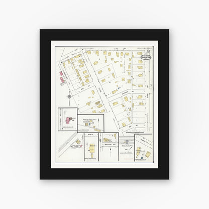 Old map wall art mockup — black gallery frame with white mat — Sanborn Fire Insurance Map from Manhattan, Will County, Illinois (1921), Sheet #0003