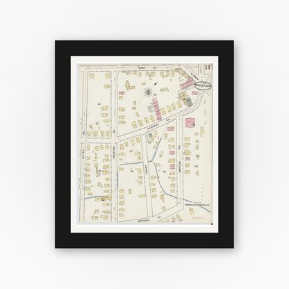 Old map wall art mockup — black gallery frame with white mat — Sanborn Fire Insurance Map from Middletown, Orange County, New York (1887), Sheet #0010