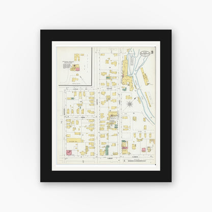 Old map wall art mockup — black gallery frame with white mat — Sanborn Fire Insurance Map from Ellenville, Ulster County, New York (1900), Sheet #0003